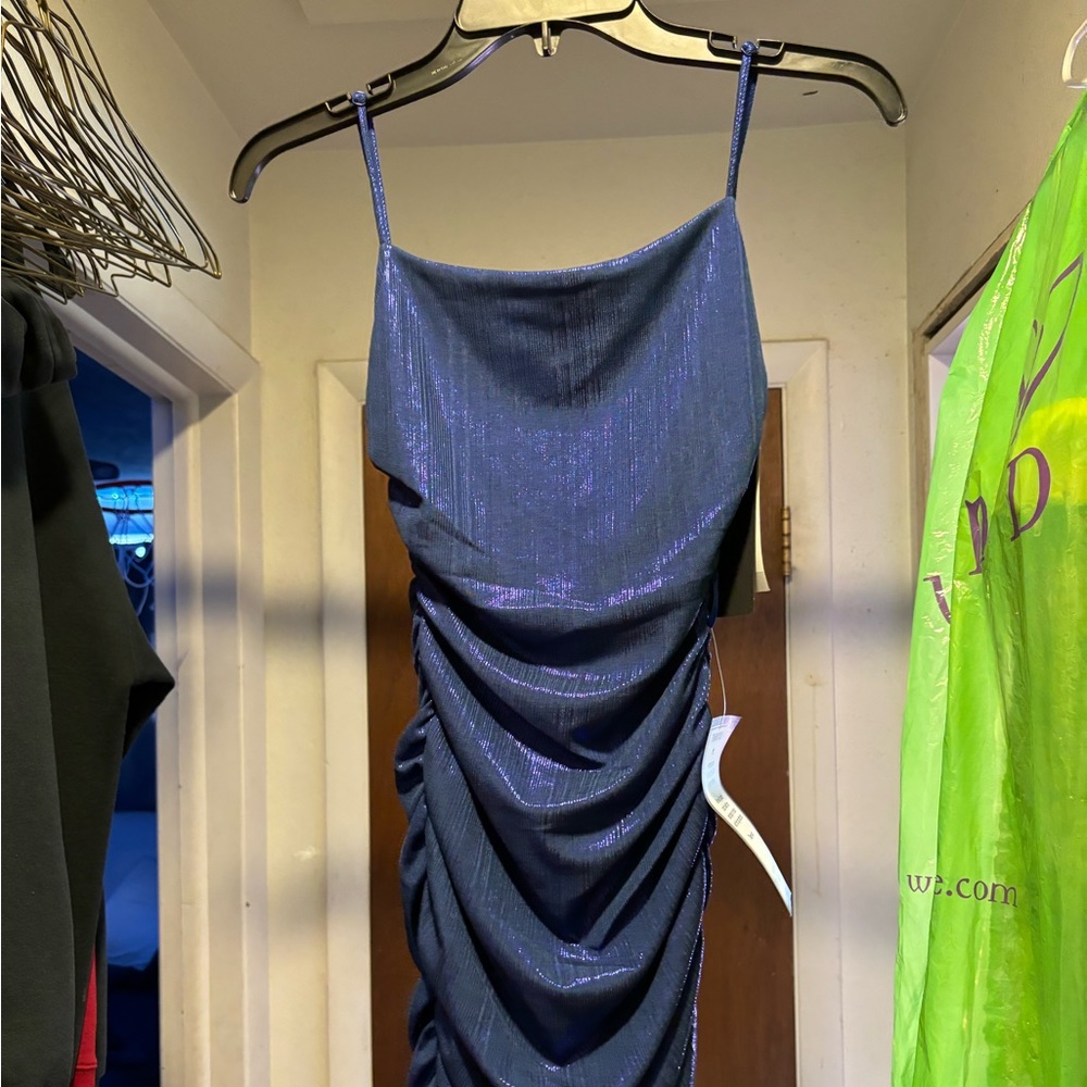 A blue mini dress